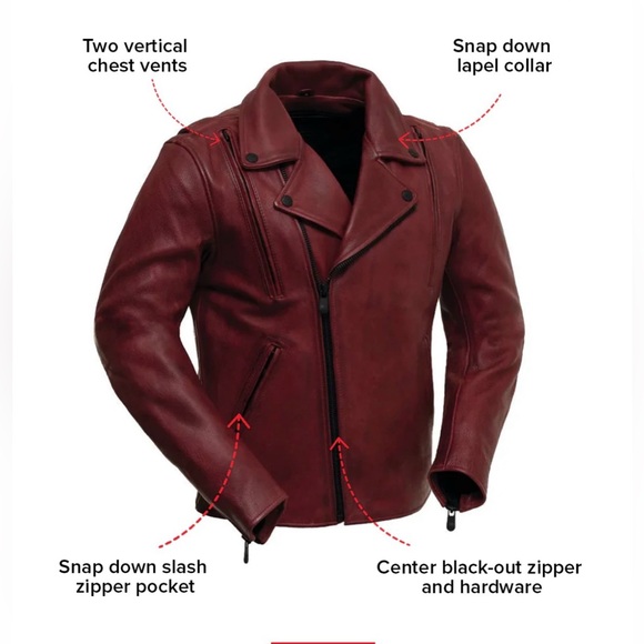 NWOT NIGHT RIDER MEN'S MOTORCYCLE LEATHER JACKET in Red - Picture 2 of 13